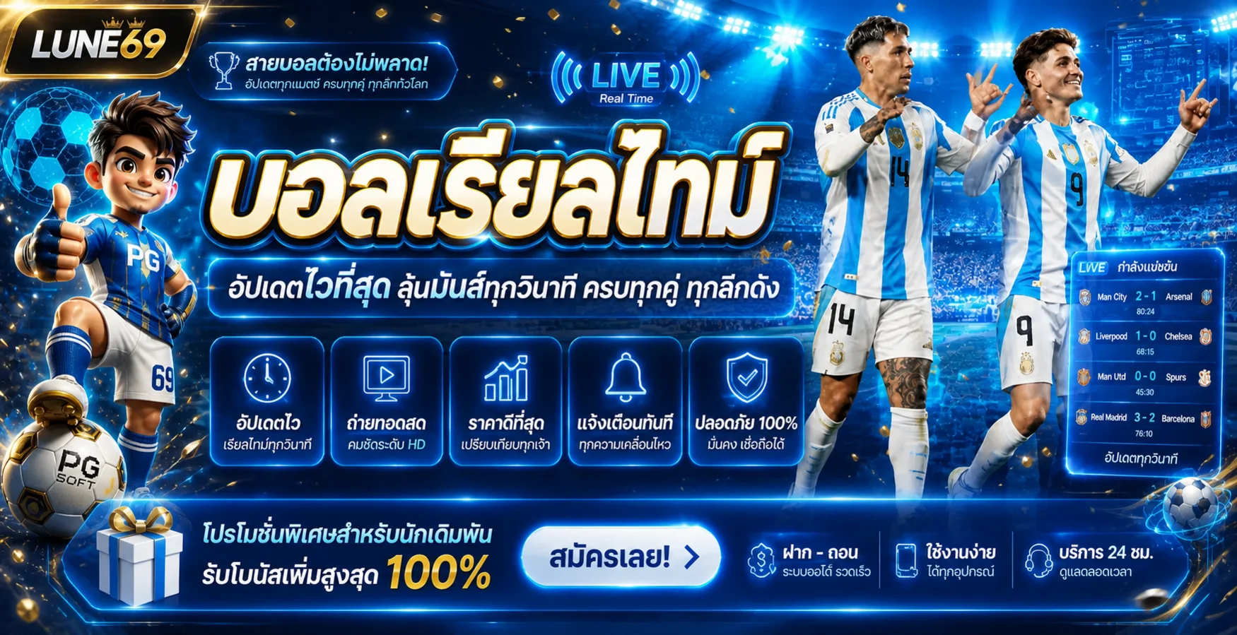 แบนเนอร์ LUNE69 ผลบอลสดและความบันเทิงออนไลน์